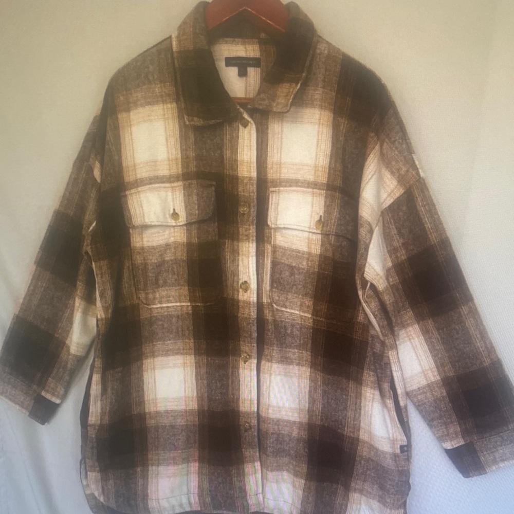 Banana Republic Brown & Cream Plaid Utility Shacket